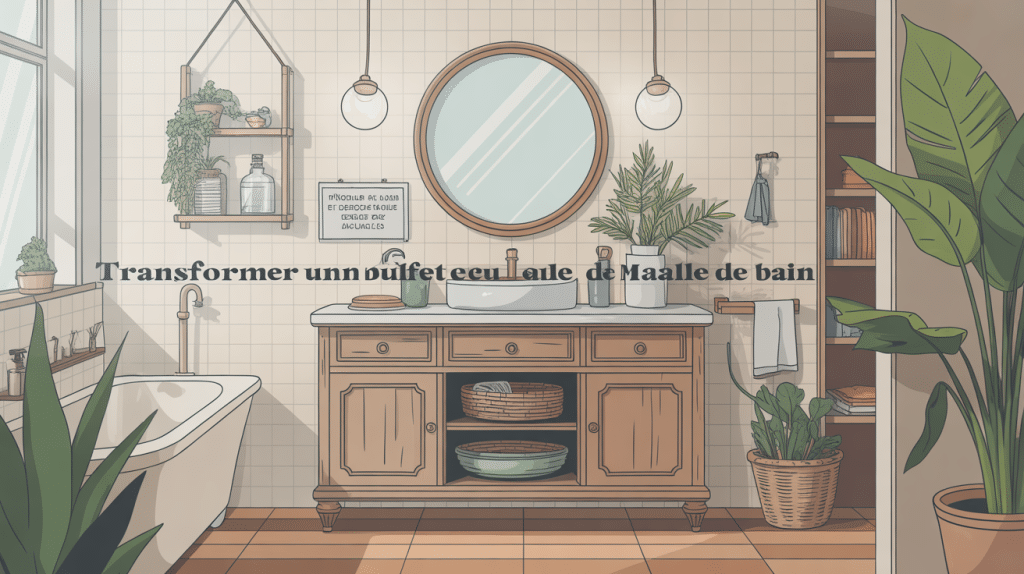 Buffet transformé en meuble de salle de bain moderne et chaleureux