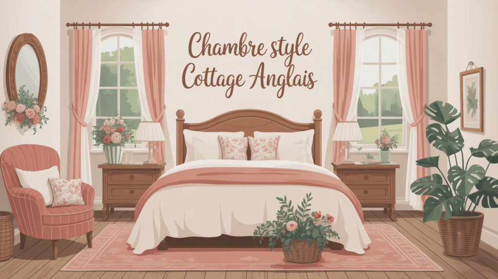 chambre style cottage anglais lit fleuri déco cosy
