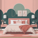 illustration chambre verte et rose design moderne