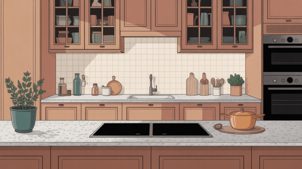 entretien plan de travail granit dans cuisine lumineuse