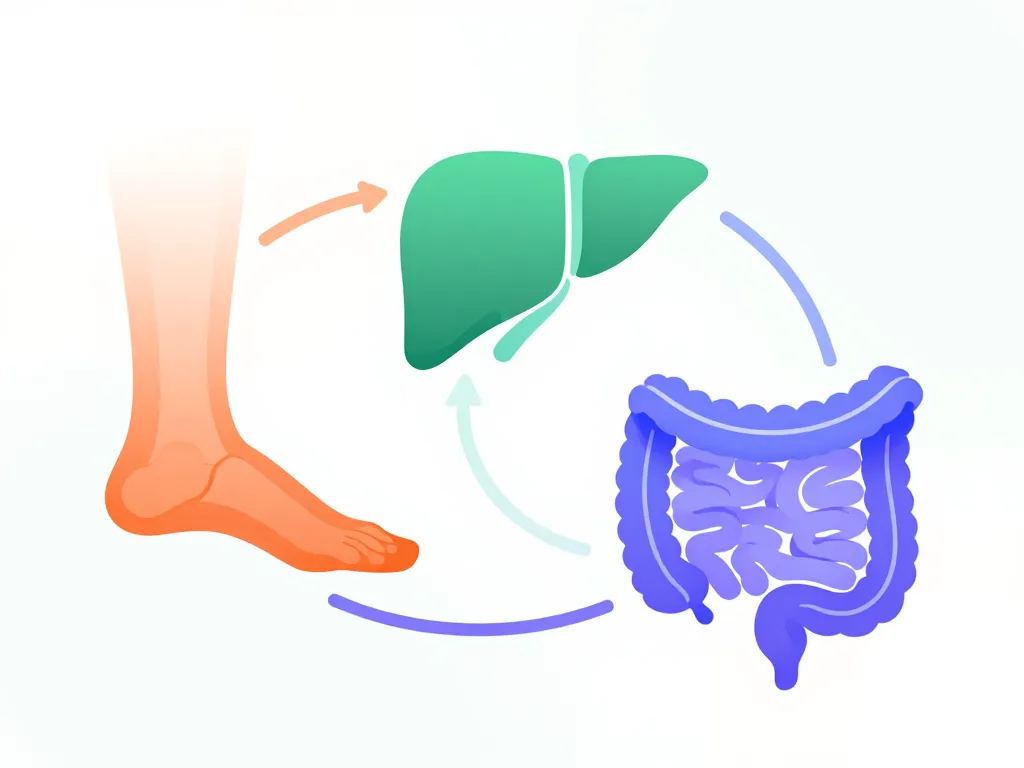 Diagramme concept épine calcanéenne et foie intestin connecté