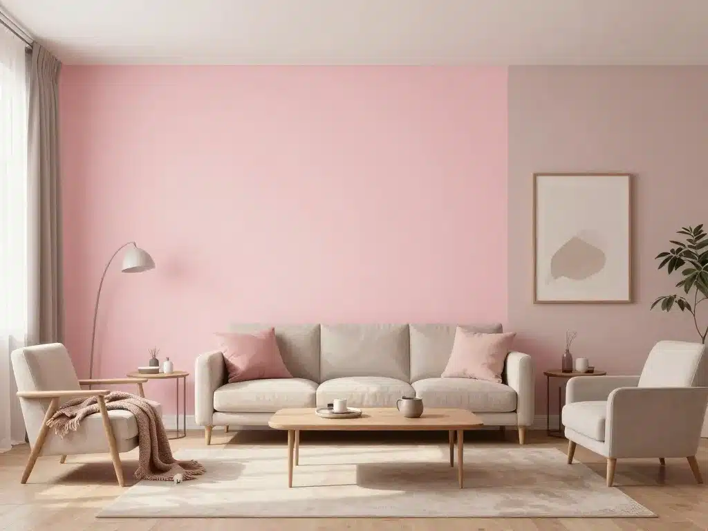 harmonisation peinture rose poudré et taupe pièces à vivre