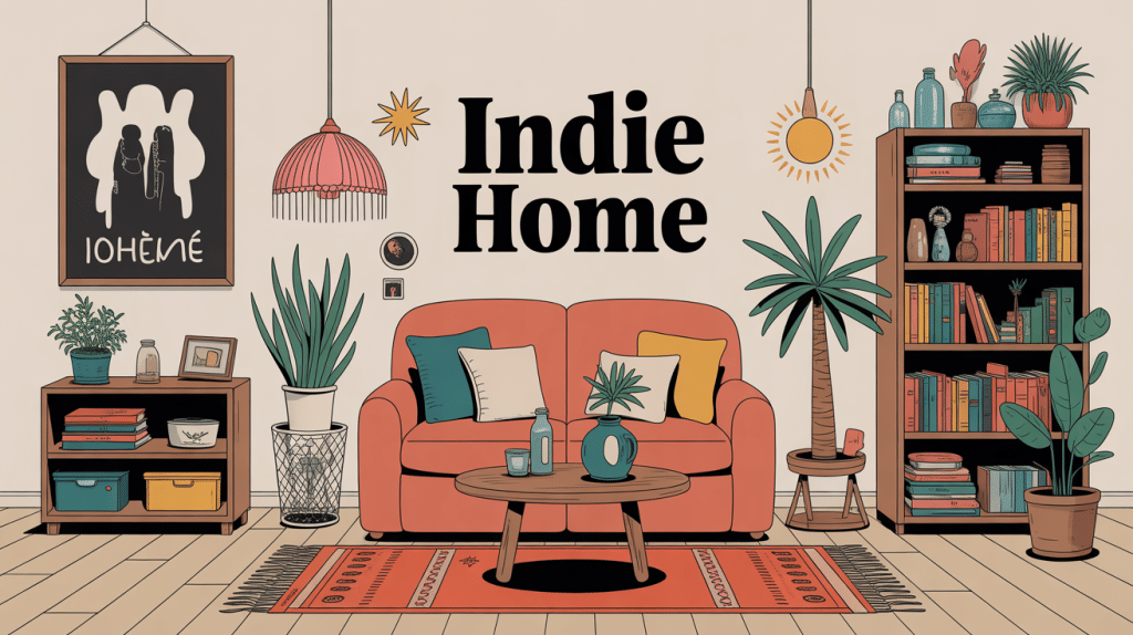 illustration indie home intérieur chaleureux créatif