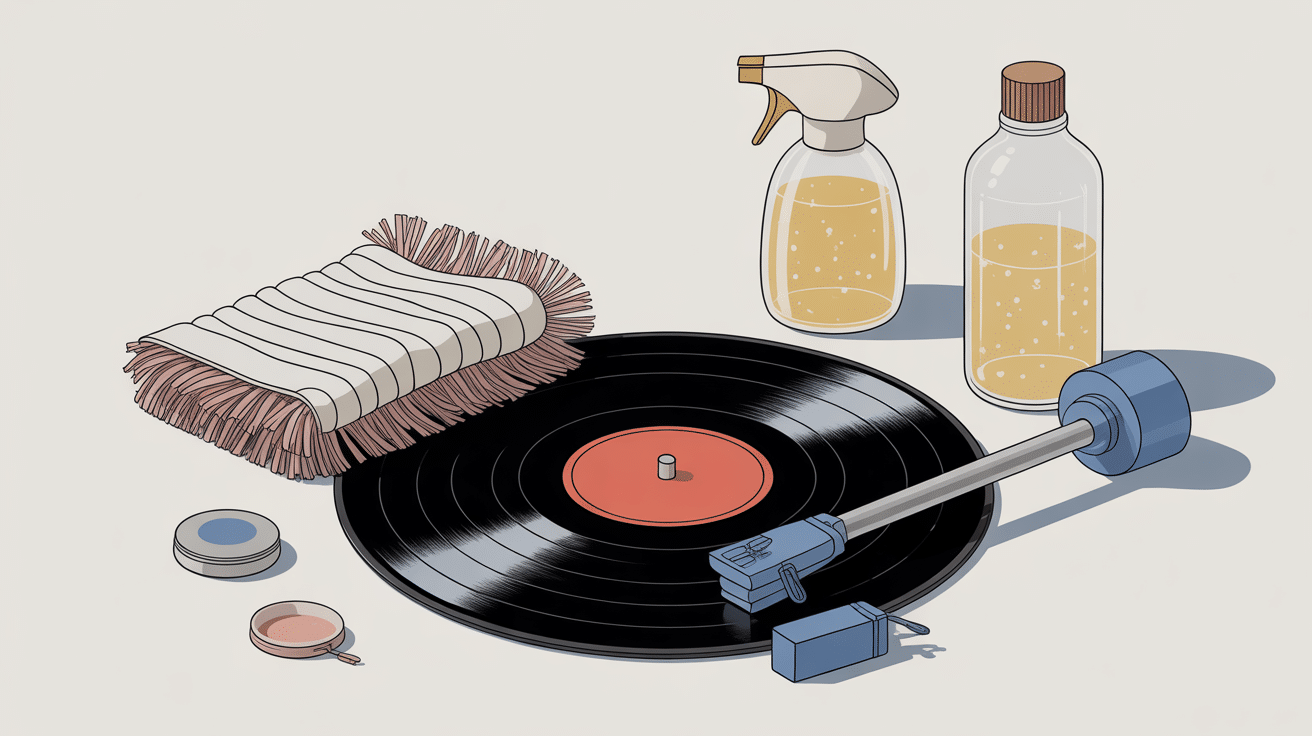 nettoyer vinyle vinaigre blanc accessoires méthode illustration