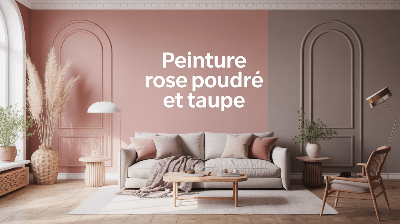 peinture rose poudré et taupe dans salon contemporain