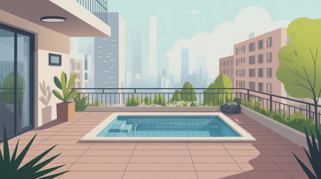 Illustration urbaine piscine sur une terrasse