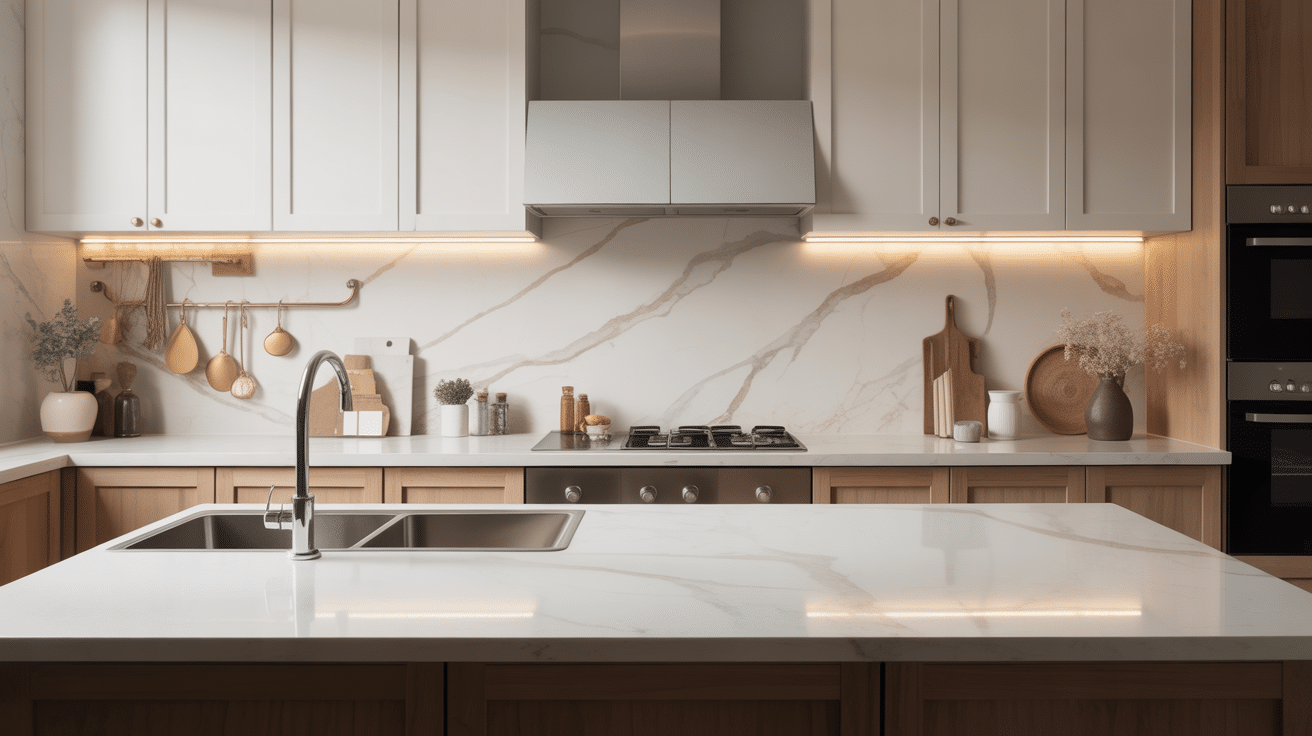 quartzite plan de travail haut de gamme sur îlot central