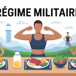 illustration régime militaire perdre 8 kilos en 1 semaine, balance, sport, menus