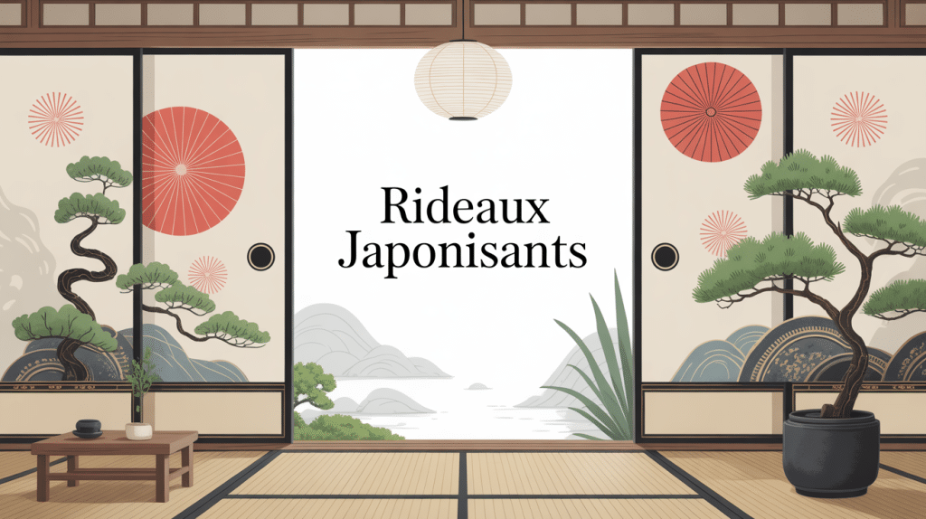 illustration rideaux japonisant salon épuré zen