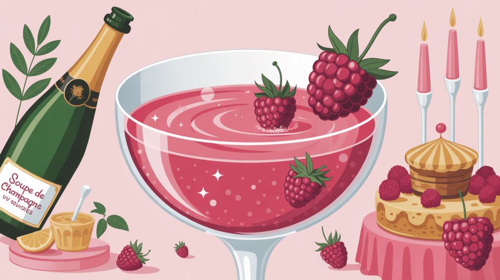 soupe de champagne aux framboises coupe transparente bulle et framboises