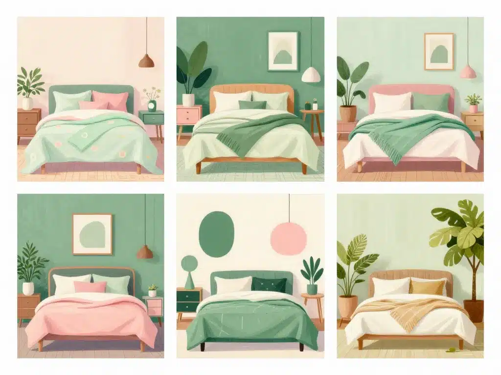 comparatif styles chambre verte et rose romantique moderne naturelle