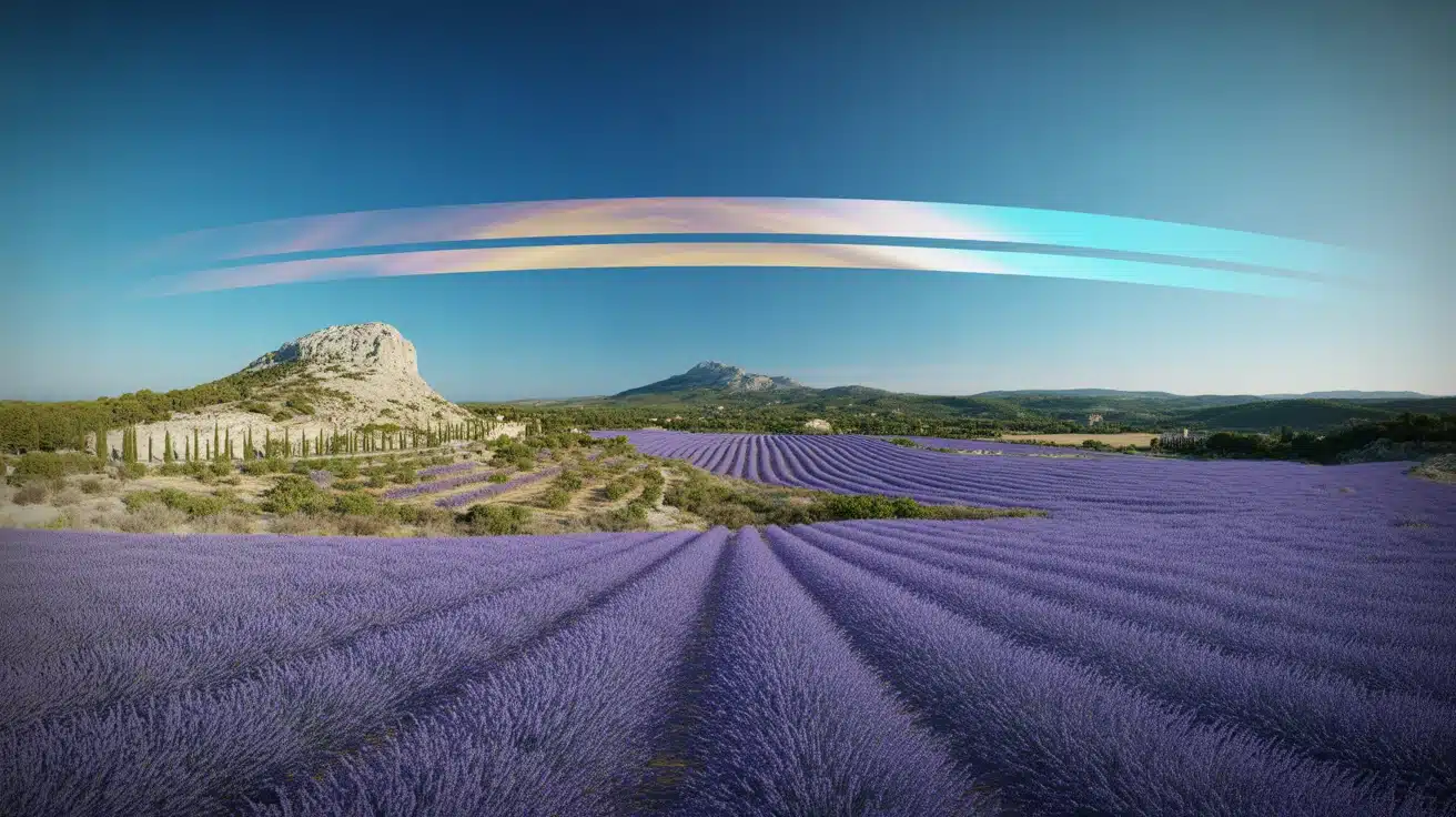 Peinture de paysage en Provence ensoleillée, lavande et oliviers