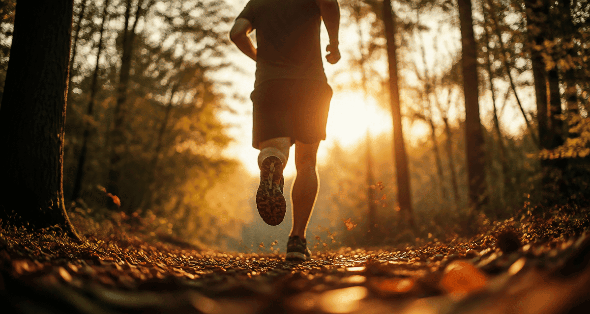 10 bienfaits de la course a pied, coureur en forêt au coucher du soleil