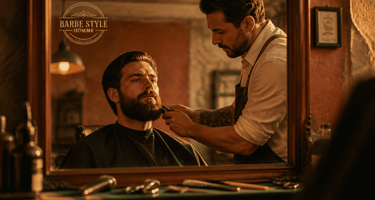 barbe style homme sculptée par barbier