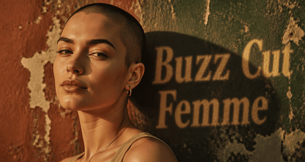 buzz cut femme gros plan
