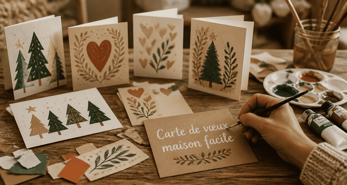 Carte de voeux maison facile sur table en bois