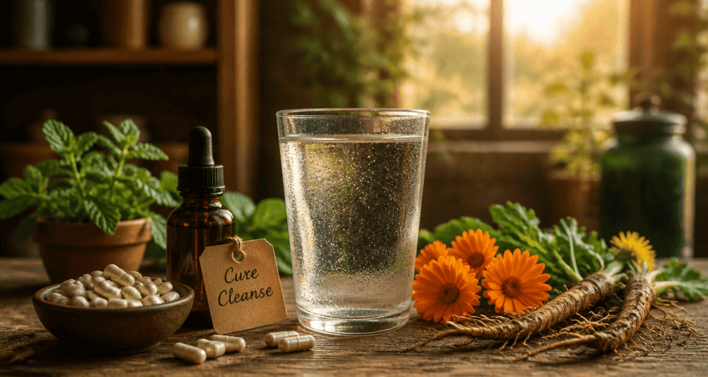 cleanse naturel verre eau compléments plantes
