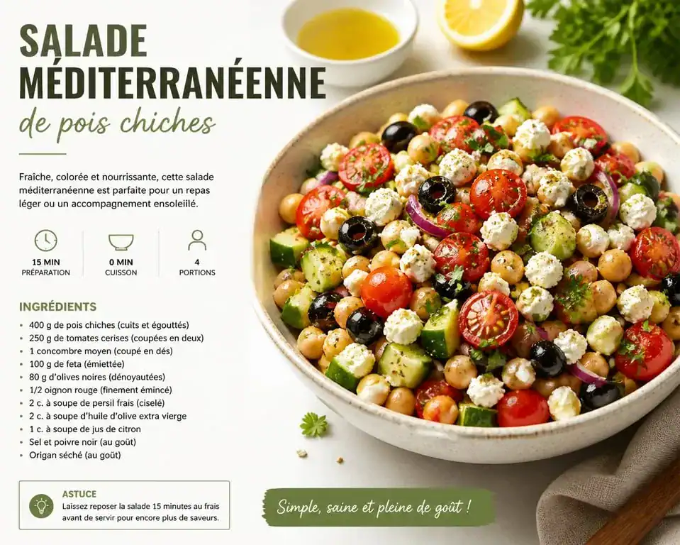 Salade de pois chiches méditerranéenne fraîche et colorée dans un bol