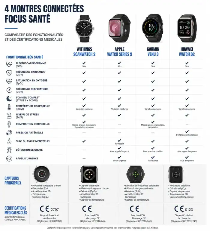 Comparatif des meilleures montres connectées santé : fonctionnalités clés et certifications médicales
