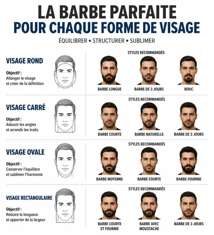 Infographie des styles de barbe homme selon la forme du visage