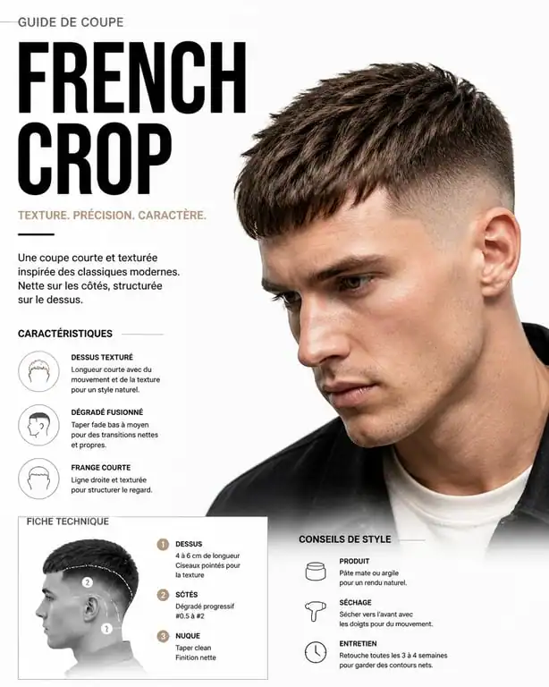 Coupe homme tendance French Crop avec dégradé Taper Fade