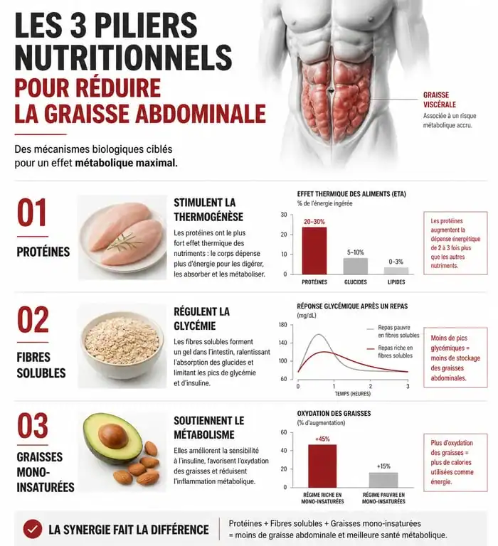 Infographie sur les aliments pour perdre le ventre et réduire la graisse abdominale