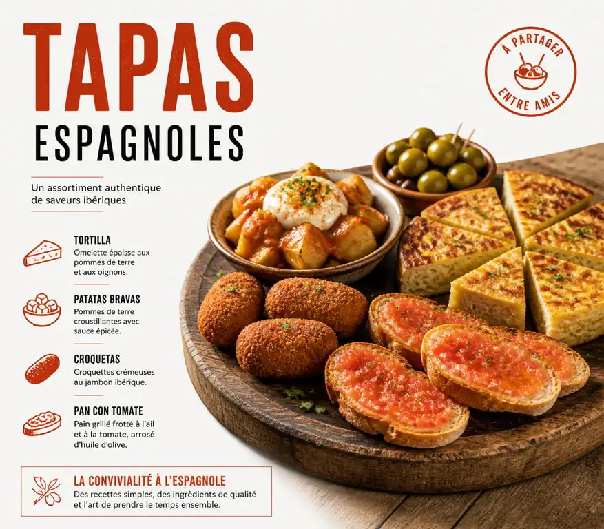Assortiment de tapas espagnoles maison pour apéritif dînatoire