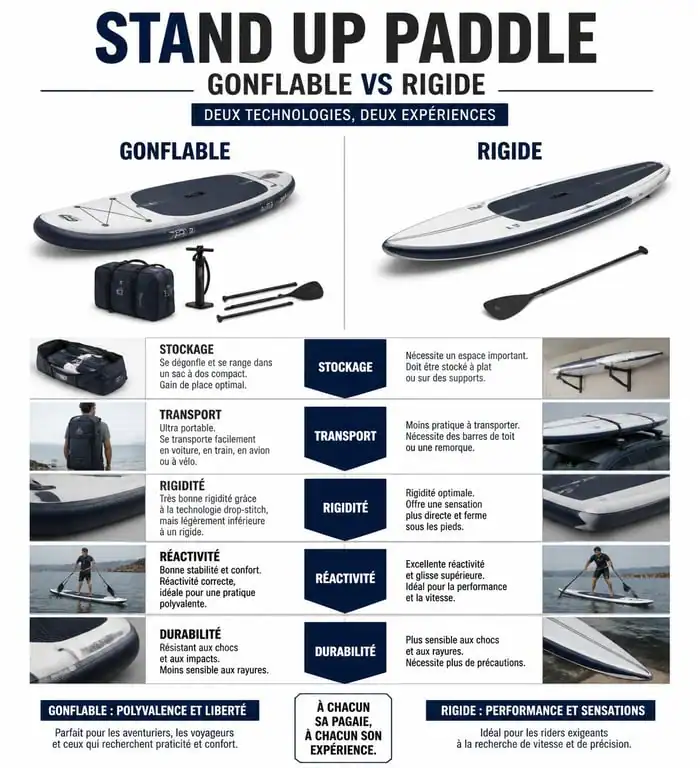 Comparatif stand up paddle gonflable vs rigide pour choisir sa planche