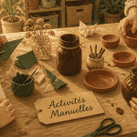 Faire des activités manuelles sur une table avec enfants et adultes