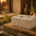 feta maison crémeuse sur planche rustique