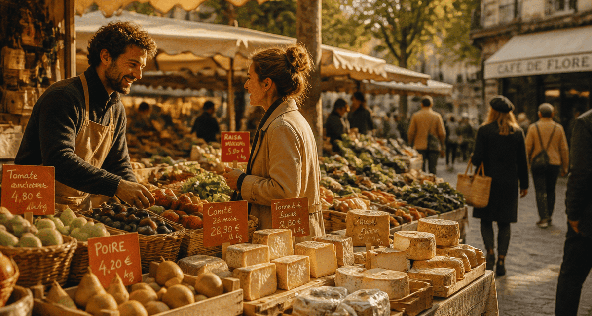 marché à paris le dimanche étal fruits légumes ambiance