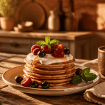 Pancake peu calorique avec fruits rouges et yaourt