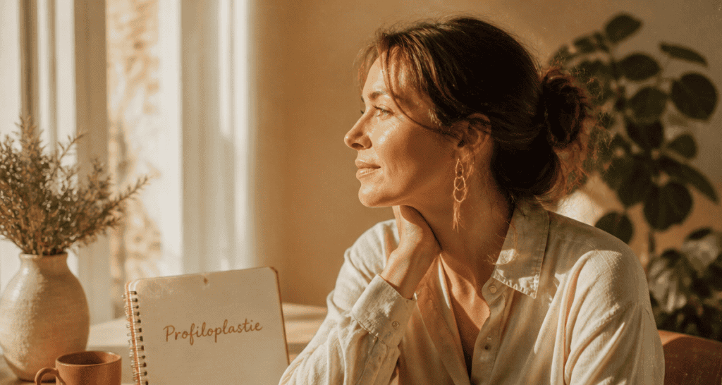profiloplastie profil femme lumière dorée