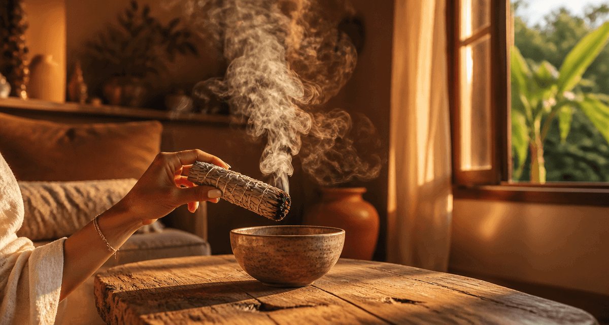 Purification sauge maison dans salon lumineux
