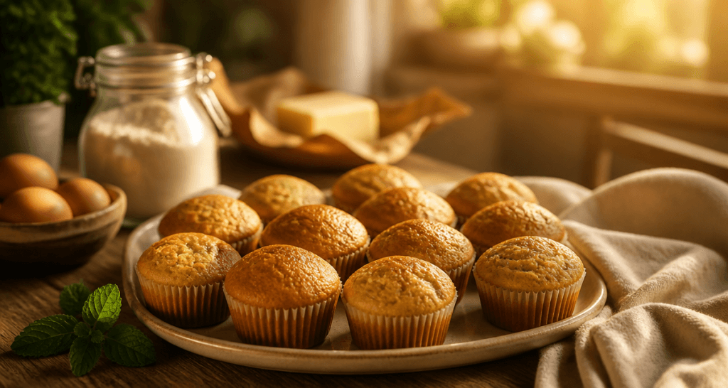 recette pour muffins nature sur table rustique