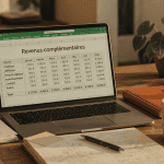 Télétravail pour arrondir ses fins de mois, ordinateur et tableau Excel sur bureau