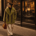 tendance mode 2025 jeune femme manteau vert oversize