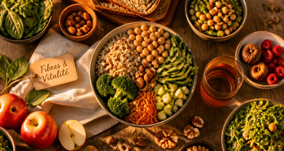 aliments contenant des fibres variés sur table