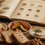 Aliments sans gluten sans lactose : pain sans gluten et légumes rôtis