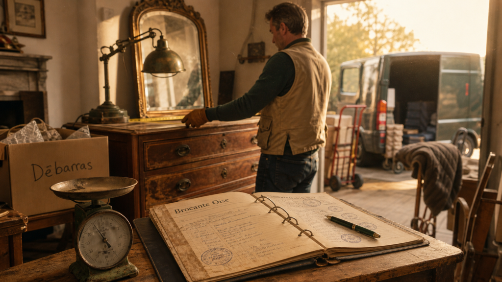 Brocanteurs Oise vendant antiquités en intérieur