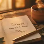 citation qui remonte le moral manuscrite sur carnet avec tasse