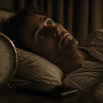 Comment s endormir vite quand on est pas fatigue : homme éveillé au lit, horloge proche de minuit