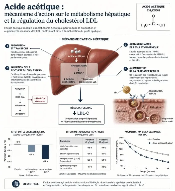 Infographie expliquant l'effet du vinaigre de cidre pour le cholestérol et le métabolisme des lipides