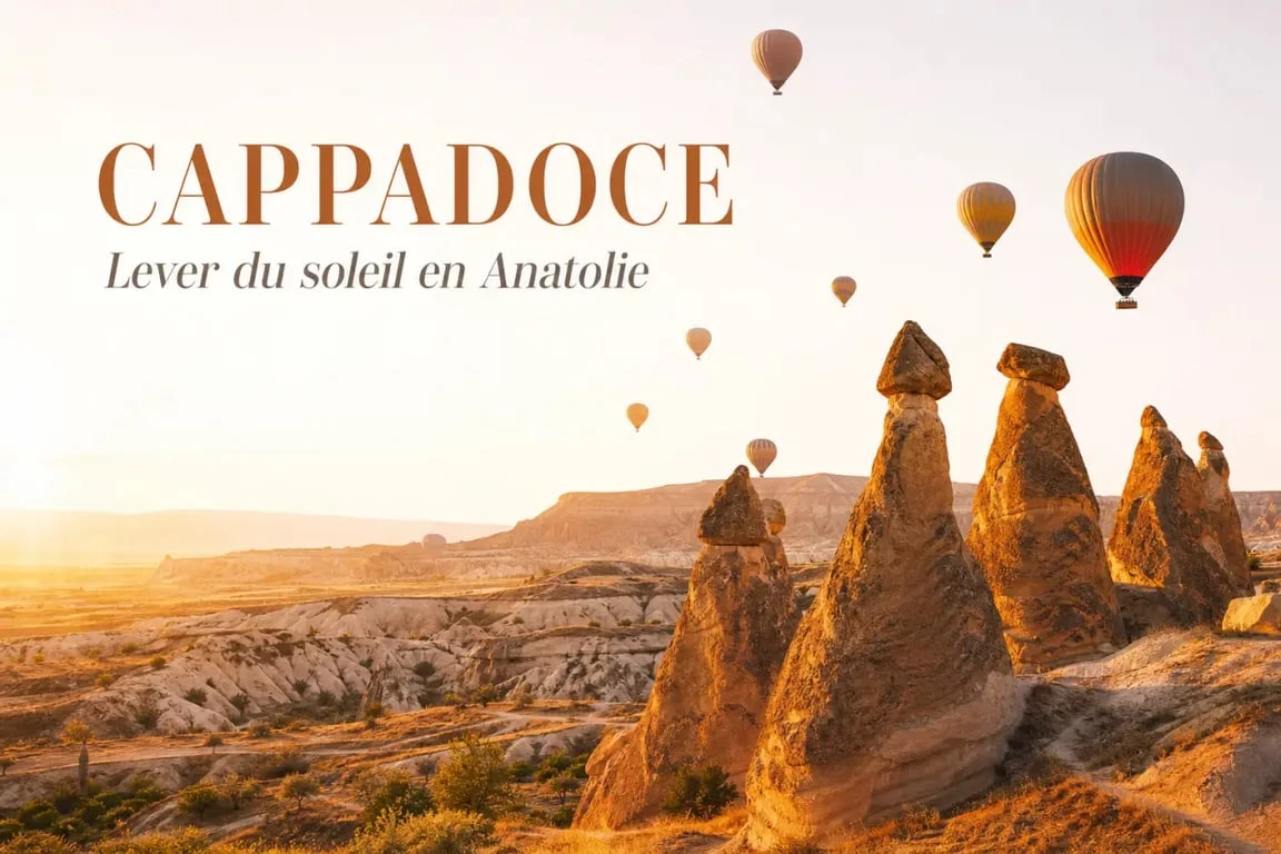 Paysage de montgolfières au lever du soleil en Cappadoce pour préparer son voyage en Turquie