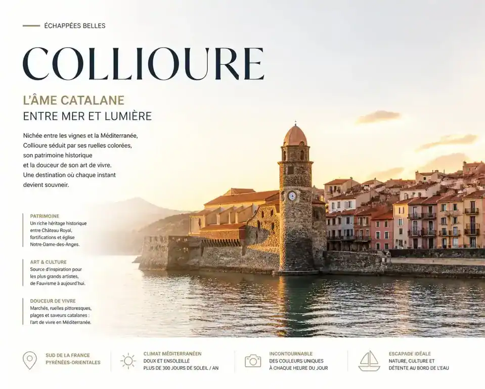 Vue panoramique du village de Collioure, l'un des plus beaux villages autour de Canet-en-Roussillon.