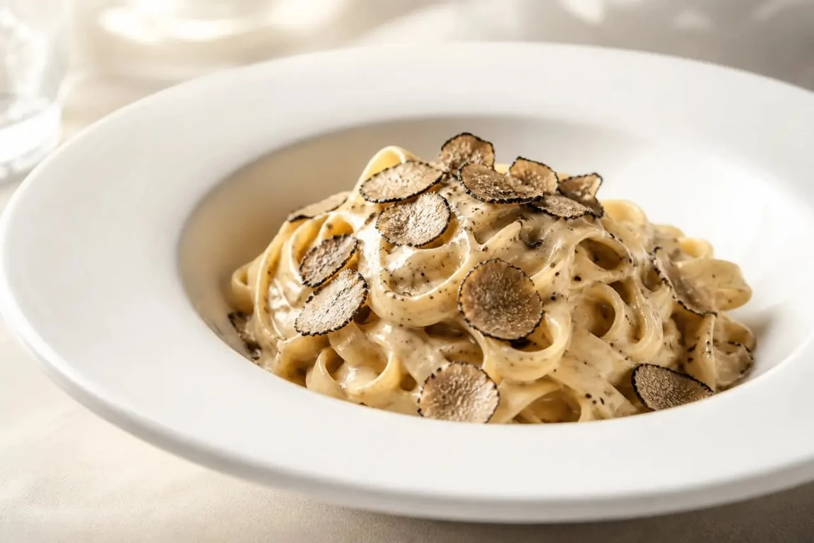 Tagliatelles nappées d'une sauce à la truffe noire onctueuse et raffinée