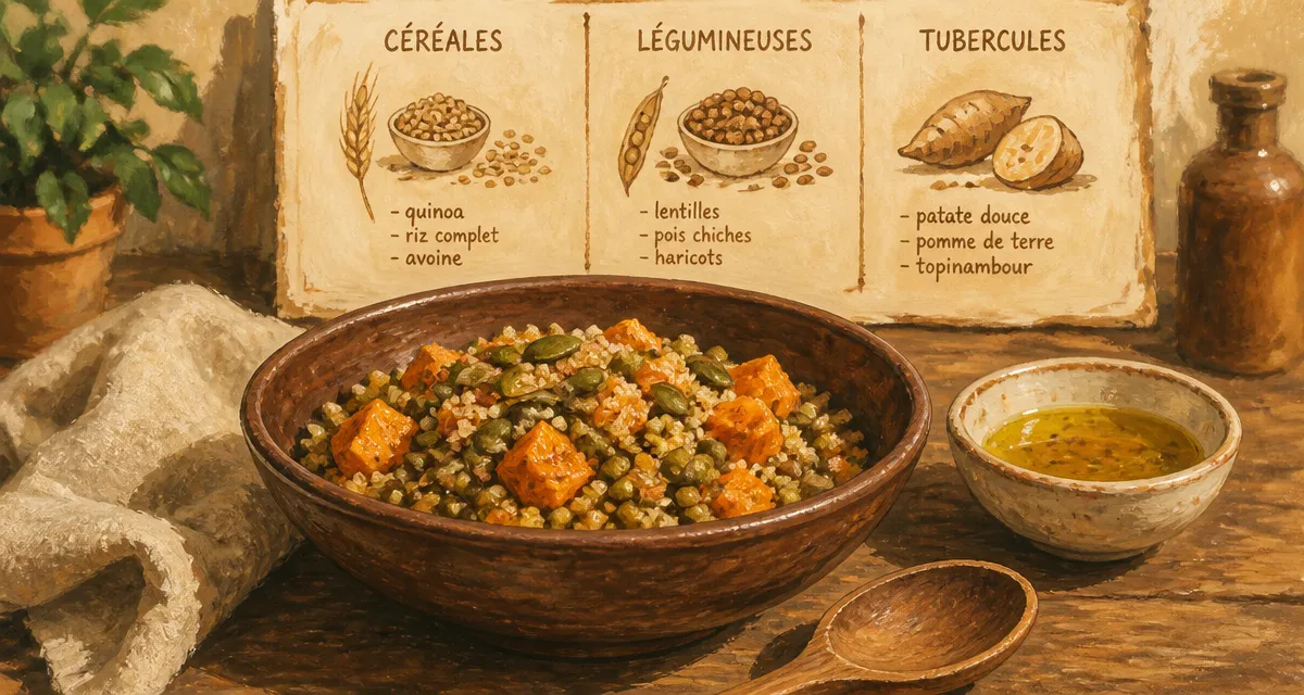Listes de féculents : quinoa, lentilles, patate douce, cuisson et glycémie