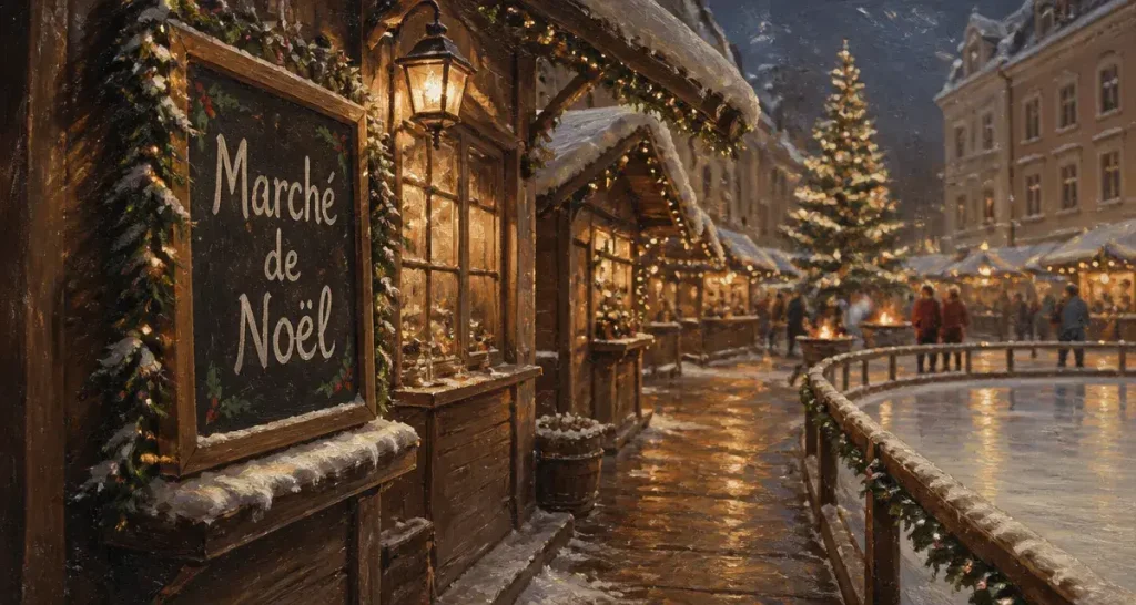 Marché de noel tarbes : chalets en bois et patinoire