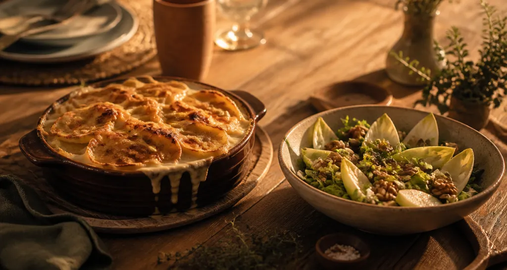 que manger avec un gratin dauphinois sans viande salade mesclun noix