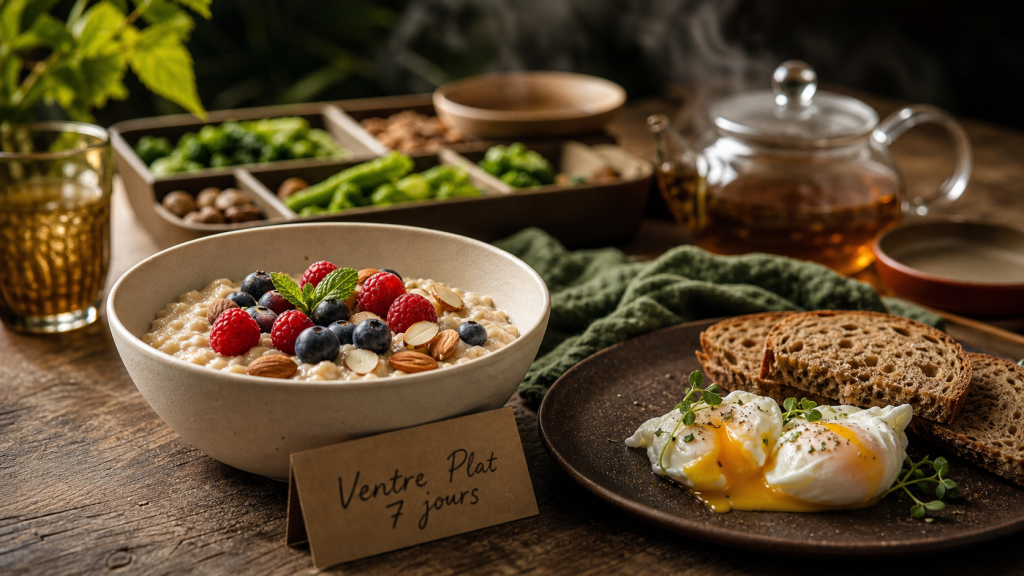 Recette ventre plat en 1 semaine : porridge et œufs, petit-déjeuner dégonflant